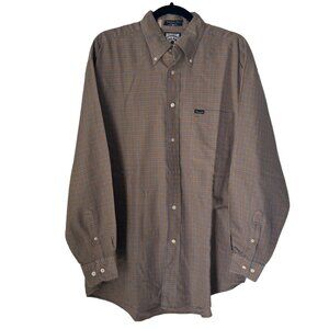 Faconnable Men's Long Sleeve Button-Down Shirt Plaid 100% Cotton, Size L